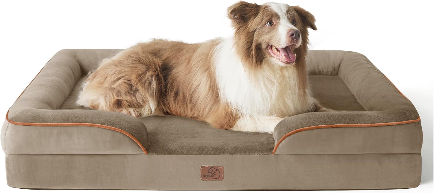 Bedsure L Plus Orthopedic Dog Bed for Large Dogs - Washable Dog Cat Bed Waterproof, L Plus Big Comfort Dogs Couch Sofa with Washable Removable Cover, Pet Bed with Nonskid Bottom, Hazel, 38" 38"L x 28"W x 6.5"Th Hazel