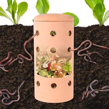 Underground Worm Farm 10 * 4.13 * 4.13Inch Garden Composting bin Ceramics Outdoor Gardening Compost Bin with Holes and Lid Clay for Vegetable Backyard Compost Bin Outdoor