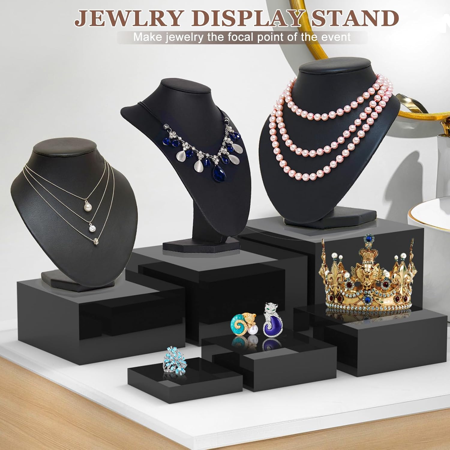 6Pcs Black Buffet Risers Set (Size 5",6",7",8",9",10"),Food Risers for Buffet Table Display Stand Shelf for Party Catering Dessert Collectibles Acrylic Cube Boxes Display with Hollow Bottoms