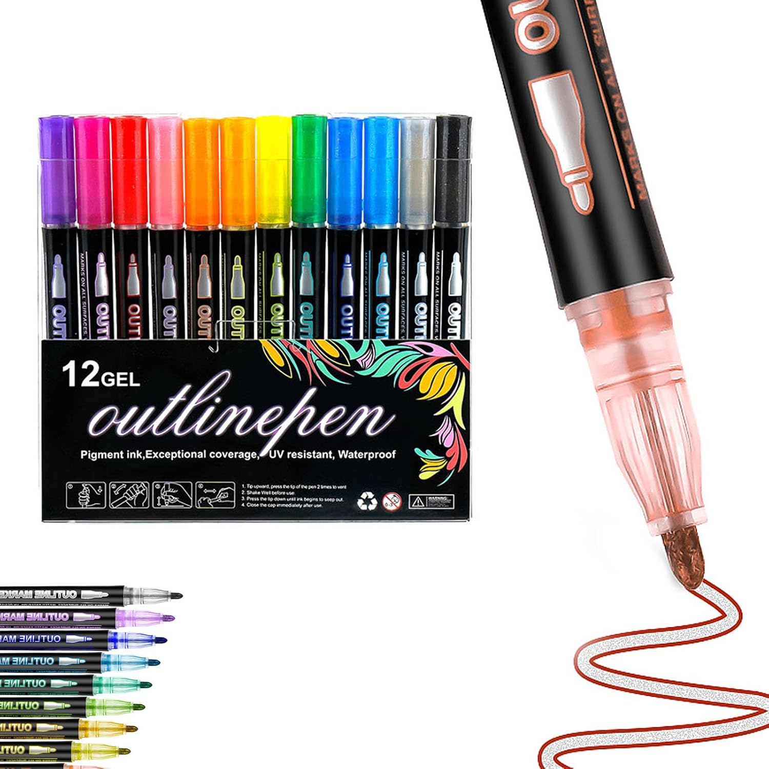Dreamy Sparkle Dual-Line Contour Pen, Dual-Line Contour Pen, Outline Markers Self-Outline Metallic Markers, Marker Pen For Highlight, Quick-Dry Ink For Drawing, Coloring & Diy Crafts (48 Colors)