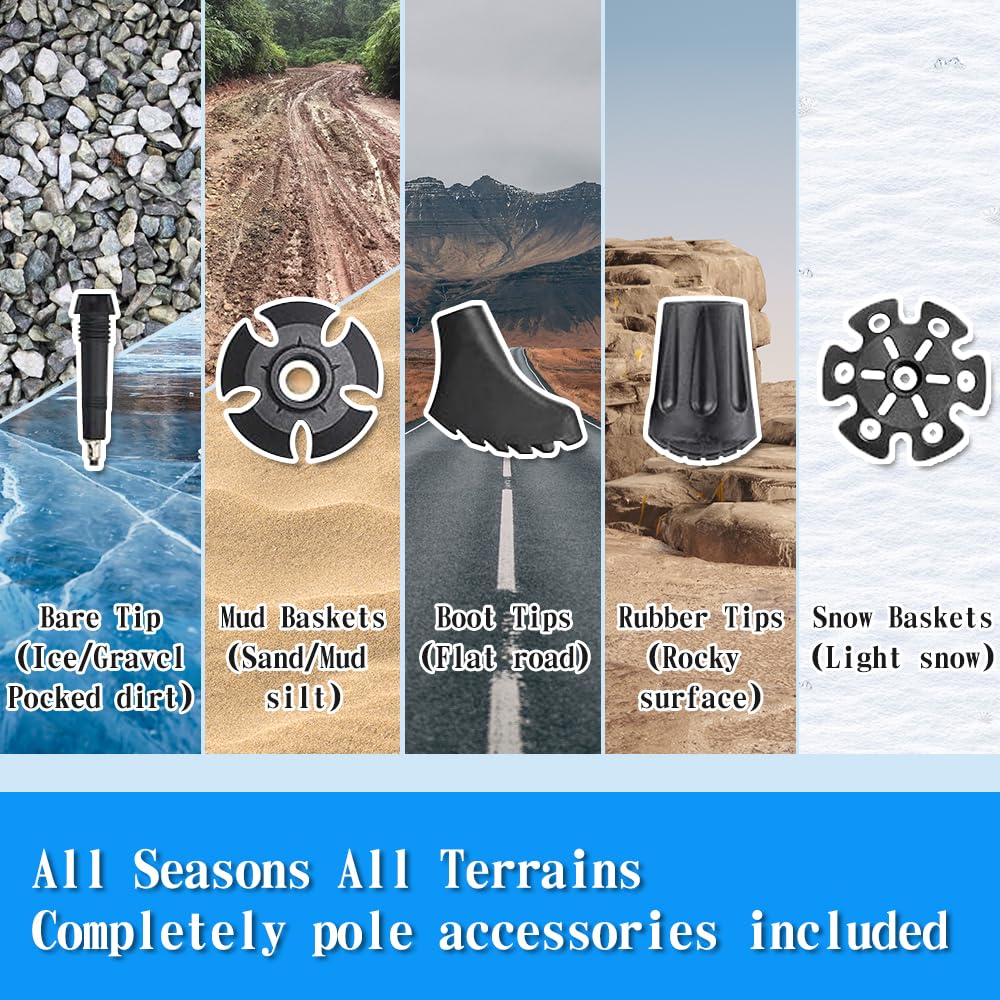 2 Pcs Lightweight Retractable Collapsible Hiking Sticks, Enhanced Walking Stick, Telescopic Cane for Men Women Seniors Wading Staff, Automatic Adjustable Foldable Poles for Travel Trekking, Blue