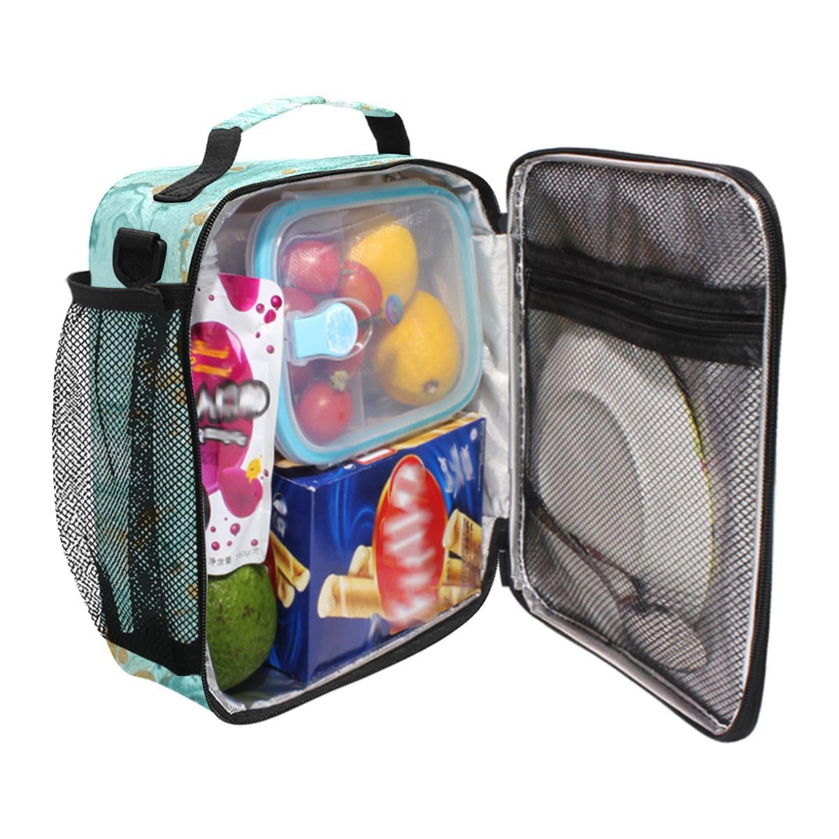 Lunch Bags for Kids Boys Girls Toddler Turquoise Marble Texture Reusable Insulated Lunch Box - Image 4