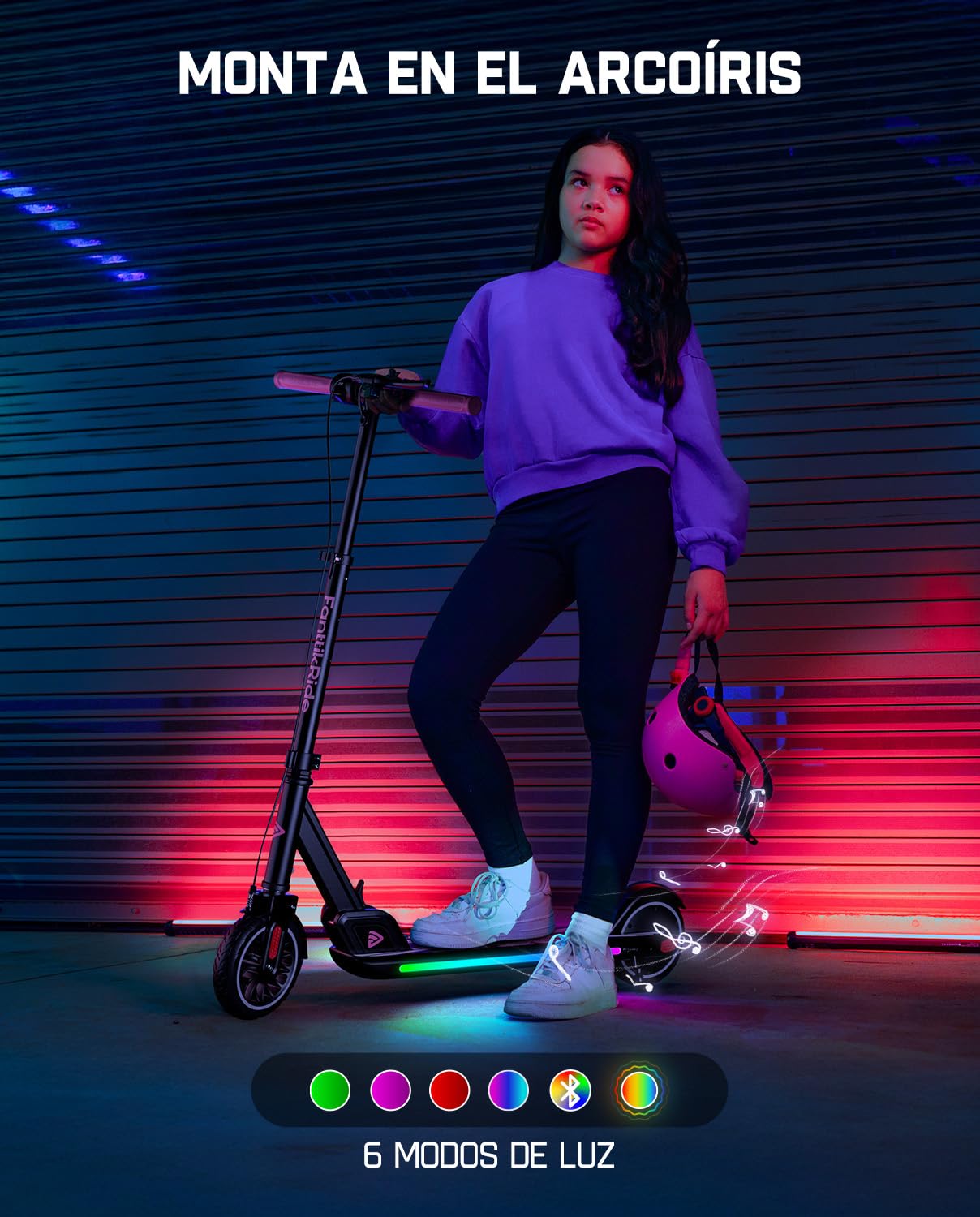 FanttikRide T9 Apex Patinete Eléctrico para Niños de 1,3 a 1,7 m, Motor 200 W, Luces LED, Altavoz Bluetooth, Velocidades de 11/16/19 km/h, Altura Ajustable, Plegable, hasta 40 Minutos de Uso