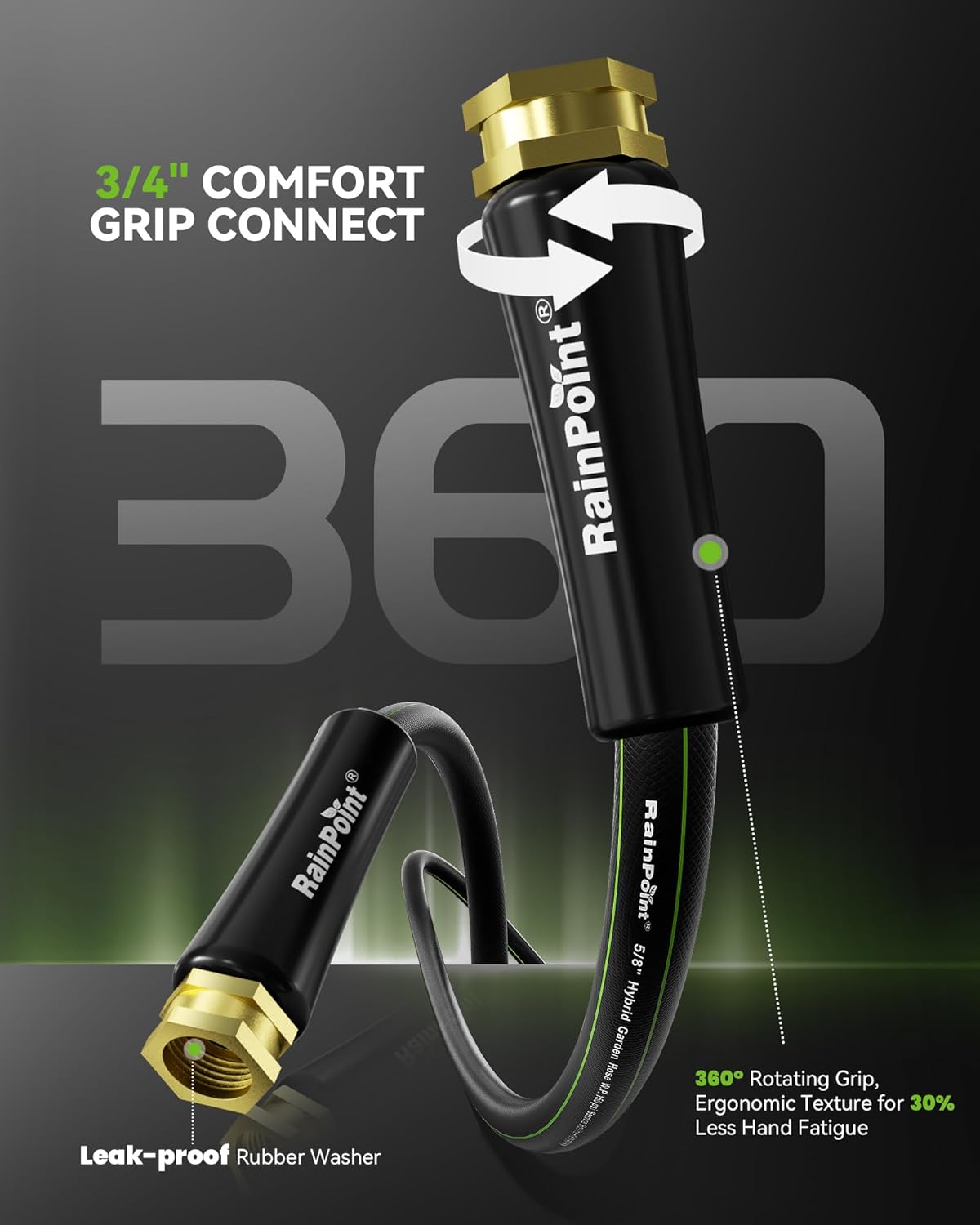 RAINPOINT Short Garden Hose 5ft x 5/8", Water Hose Heavy Duty, Flexible, Lightweight Durable Hybrid Hose with Swivel Handle for Yard, Car Wash, Pets, No Kink, Male to Female Fittings