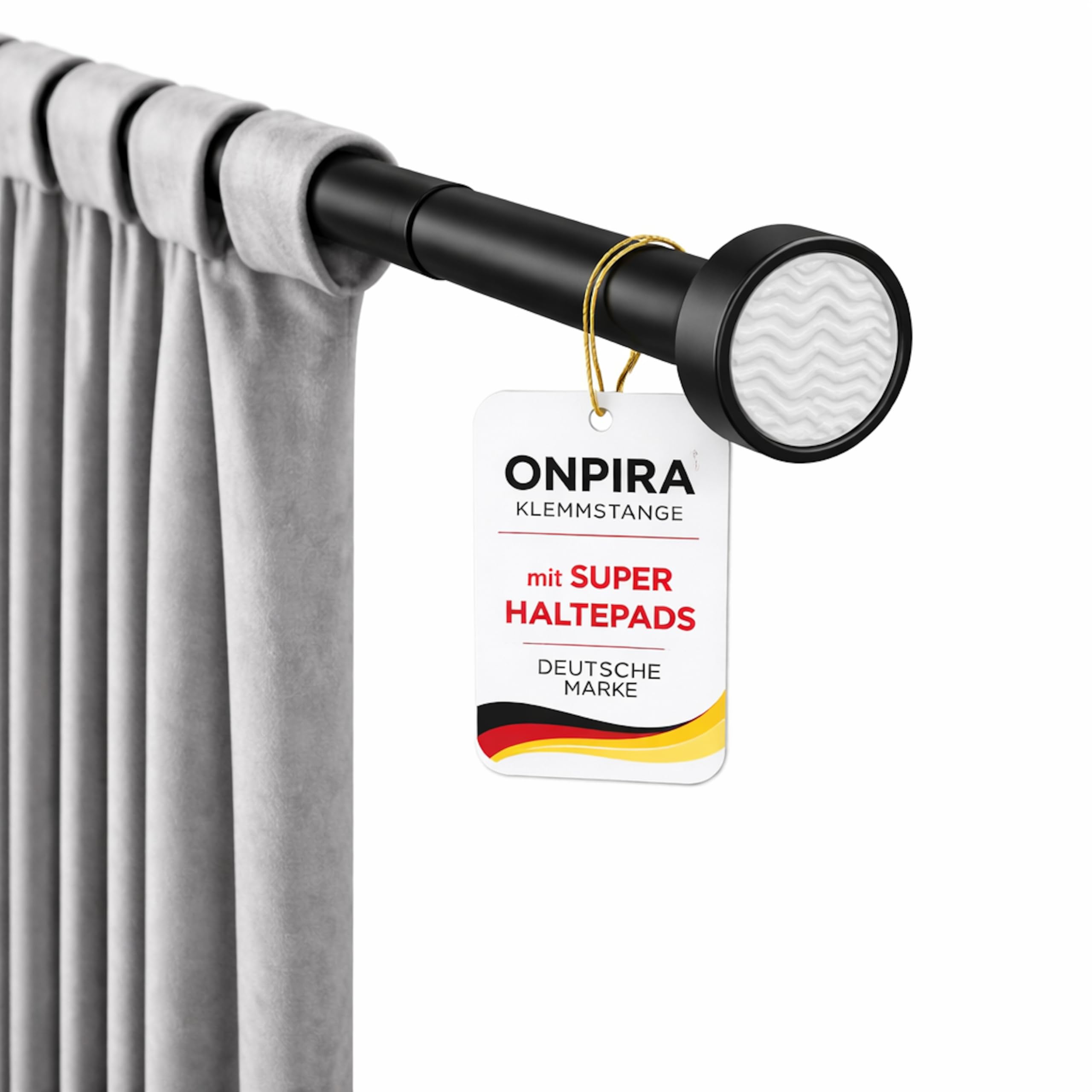 Onpira® Gardinenstange ausziehbar ohne Bohren – Teleskopstange in 5 Längen (40–240 cm) & 3 Farben – variable Teleskop-Stange für Fenster & Vorhänge, Edelstahl, Weiß oder Schwarz (95-150cm, Schwarz)