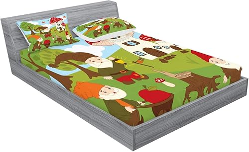 Miniatura 220 de Ambesonne Juego de sábanas bajeras y fundas de almohada con diseño de gato durmiendo en luna creciente, estrellas, sueños nocturnos, juego de ropa