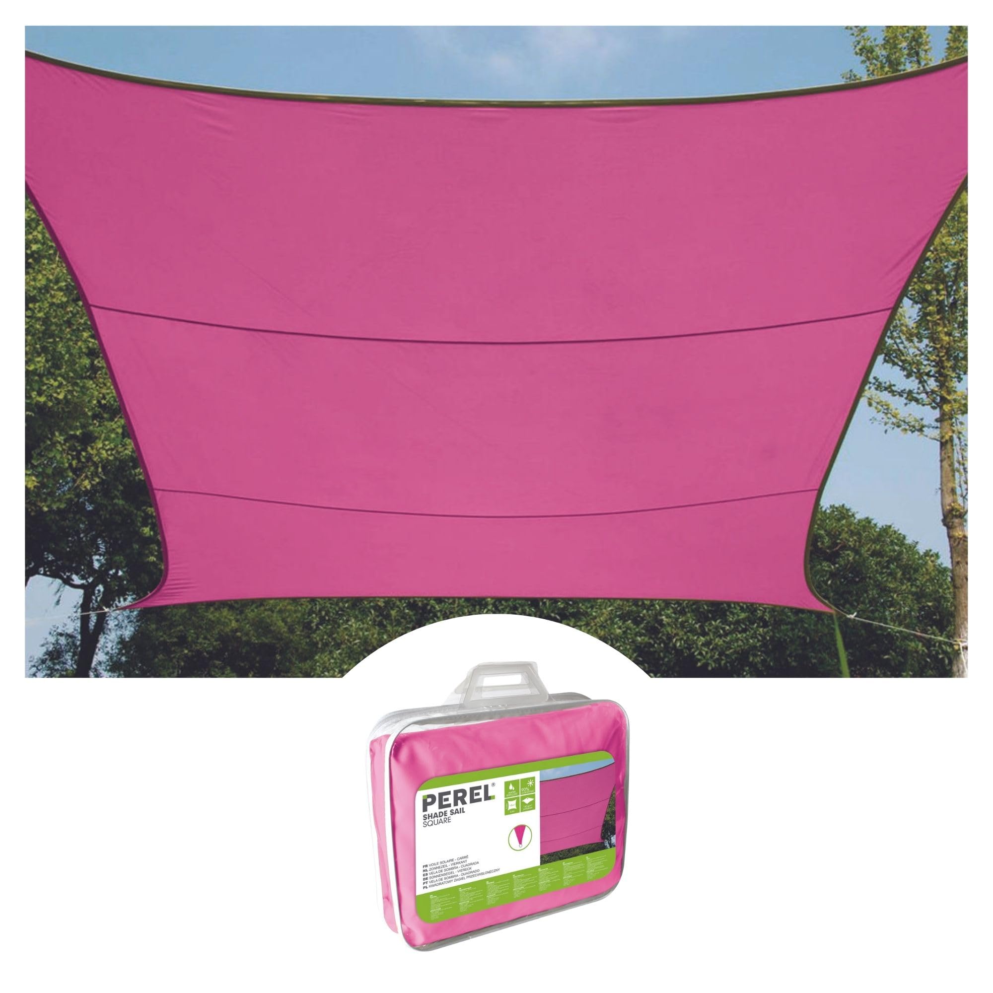 Perel Voile d'ombrage, Toile ombrage, Toile extérieure terrasse, imperméable, Protection Contre UV, 4 Anneaux en O en Acier Inoxydable, 2 x 3 m, 160 g/m², Polyester, rectangulaire, Fuchsia