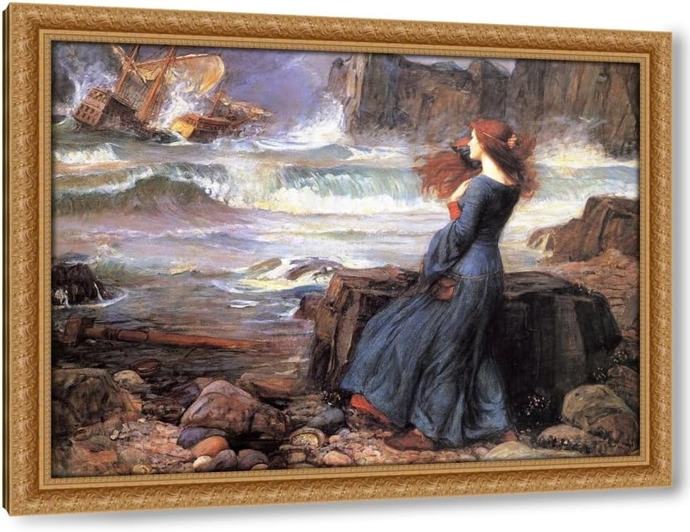 Waterhouse, John William 36x28 Gold Ornate Framed Canvas Art Print Titled: Miranda the Tempest