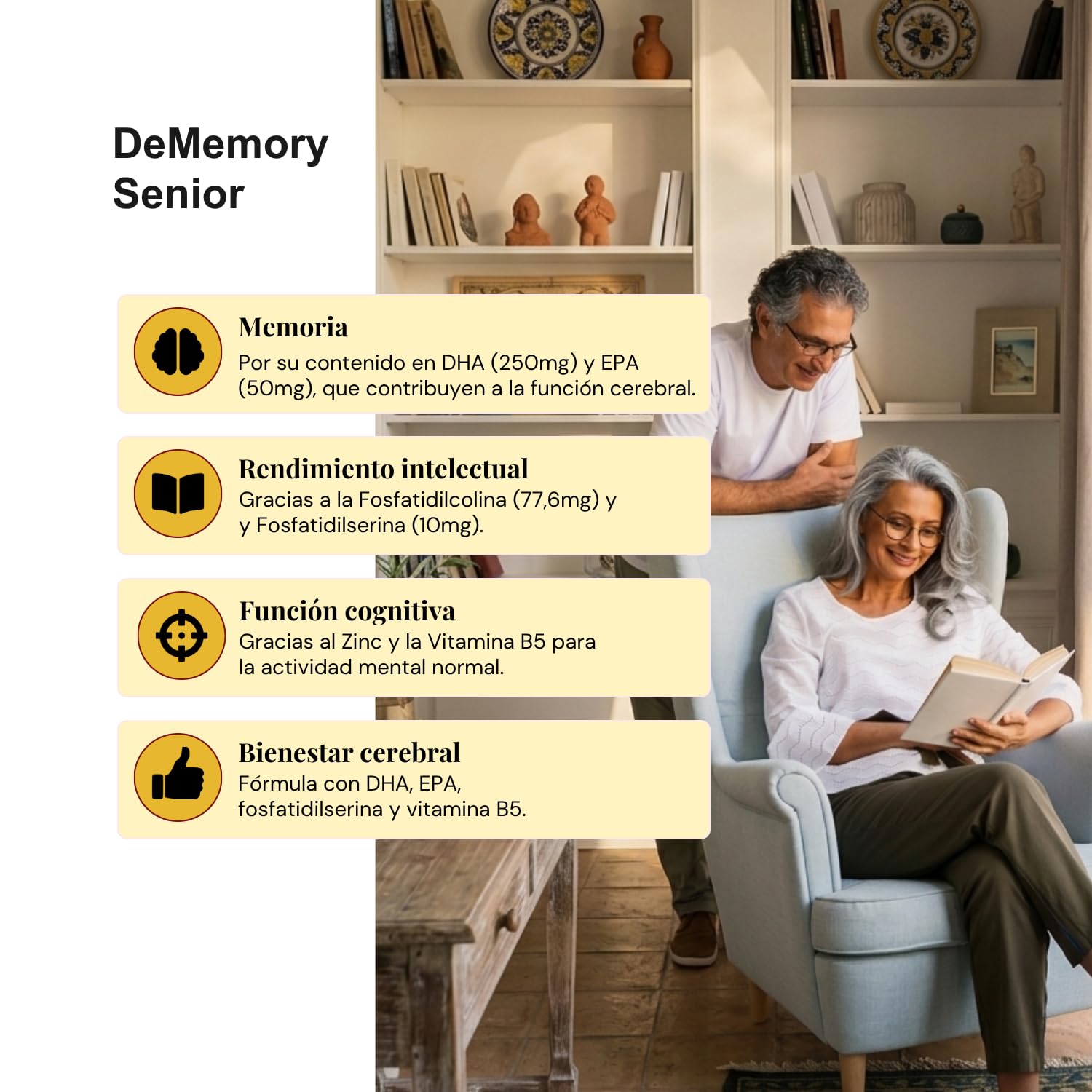 DeMemory Senior 60 Cápsulas - Pack de 2 Unidades - Tratamiento para 4 meses - Contribuye al Funcionamiento Normal del Cerebro en Personas Mayores - con DHA, Fosfolípidos, Vitamina B5 y Zinc