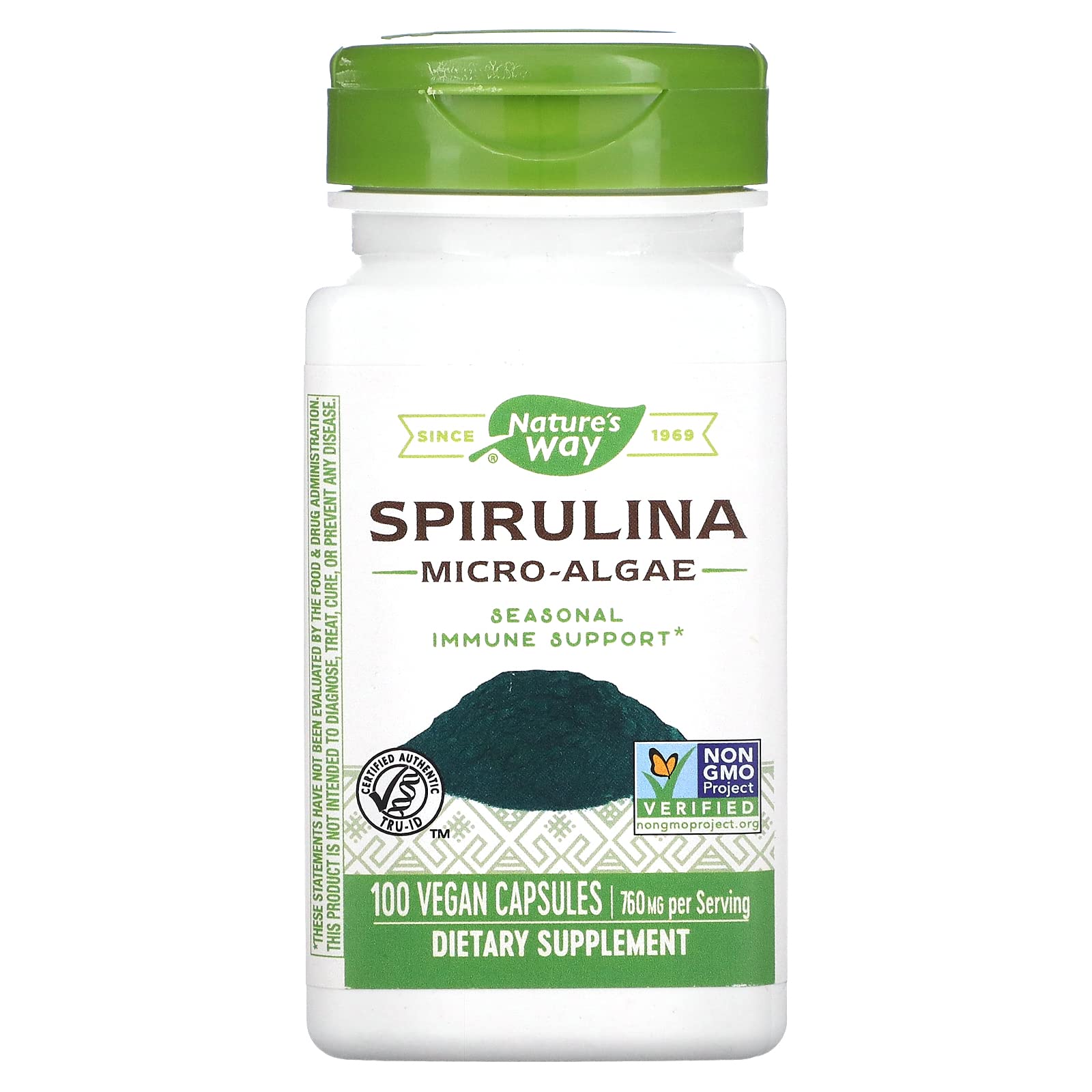 Nature's Way Spirulina 100 Vegan Capsules | Micro-Algae, Seasonal Immune Support | 760mg per 2-capsule serving | Plant-powered Vegan Dietary Supplement