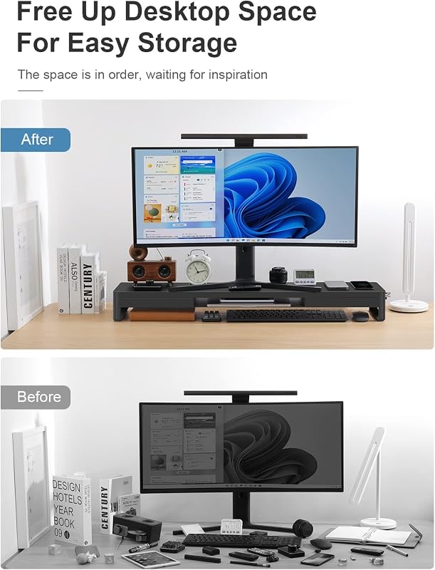 Meatanty Dupla Monitortartó Állvány 2 Fiókkal és 4 USB Porttal - Fém Asztali Rendszerező PC és iMac Képernyőkhöz (38,5") - 27"-ig