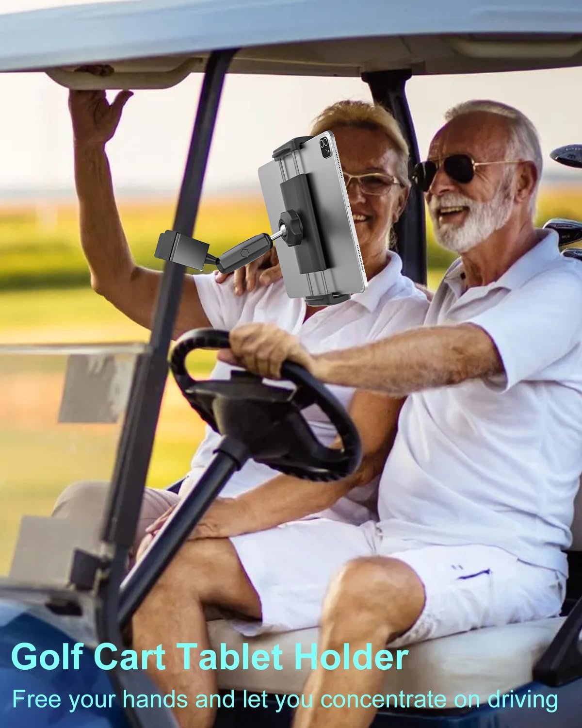Golf Cart Tablet & Phone Holder, [Metal Material] Golf Cart iPad Mount for EZGO, Club Car, Yamaha, Golf Tablet Mount for iPad Pro, Air, Mini, Galaxy Tabs, Z Fold, iPhone, All 4-12.9'' Device