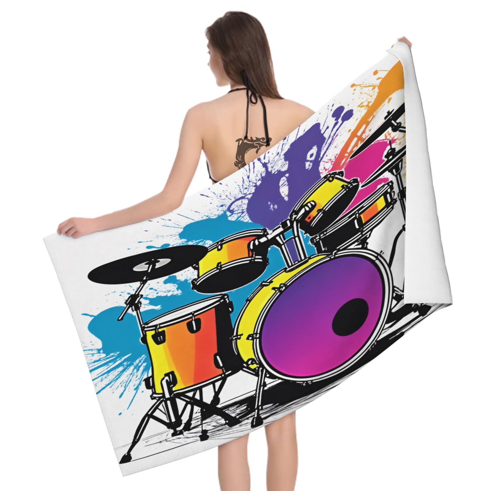 Leichong Men's 3D Rock Drum Kit Beach Towel Large Microfiber Soft Quick Dry For Adults, Rock Music Bath Towel Lightweight Soft Absorbent For Travel Swimming Pool Sports, 180 X 90 Cm