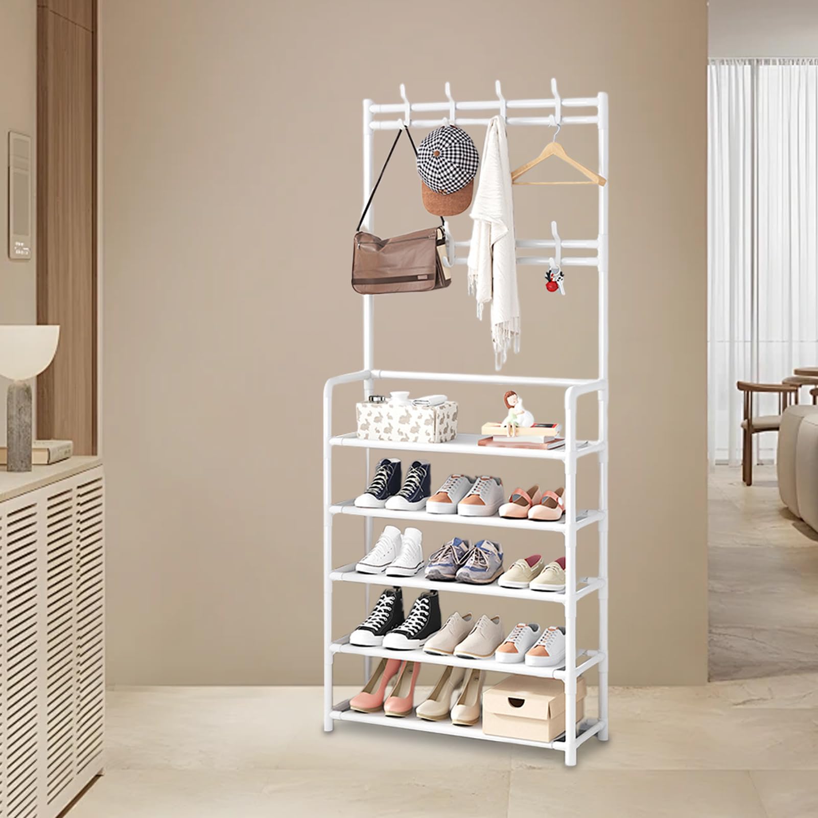 Zapatero - Armadio con portascarpe - Organizer multifunzione da | pavimento | Zapatero Abiti e | Robusta combinazione in metallo e legno per ingresso, dormitorio, camera da ,