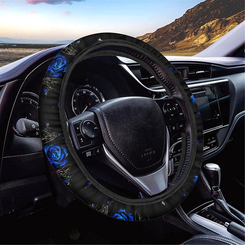 Capa para Volante Automotivo JEOCODY Blue Rose em Poliéster para Volantes de 35,6 a 38,8 cm