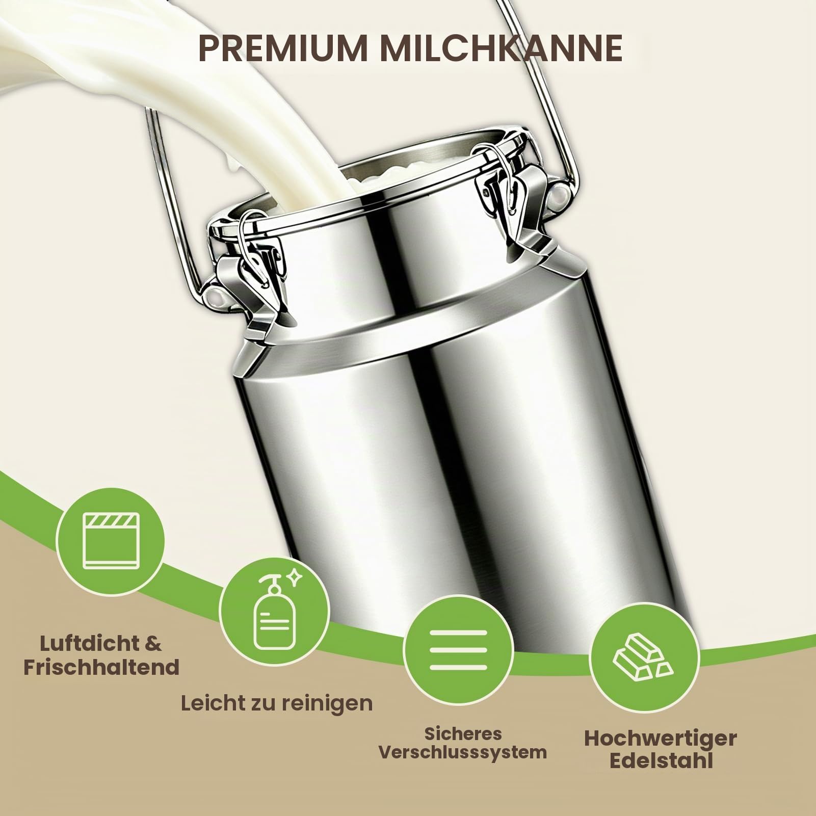 Adima 201 Milchtransportkanister Aus Edelstahl Tragekrug mit versiegeltem Deckel für Milch, Wein Milchkännchen Milchtransportbehälter Weinkübel Eimer Flasche,5L