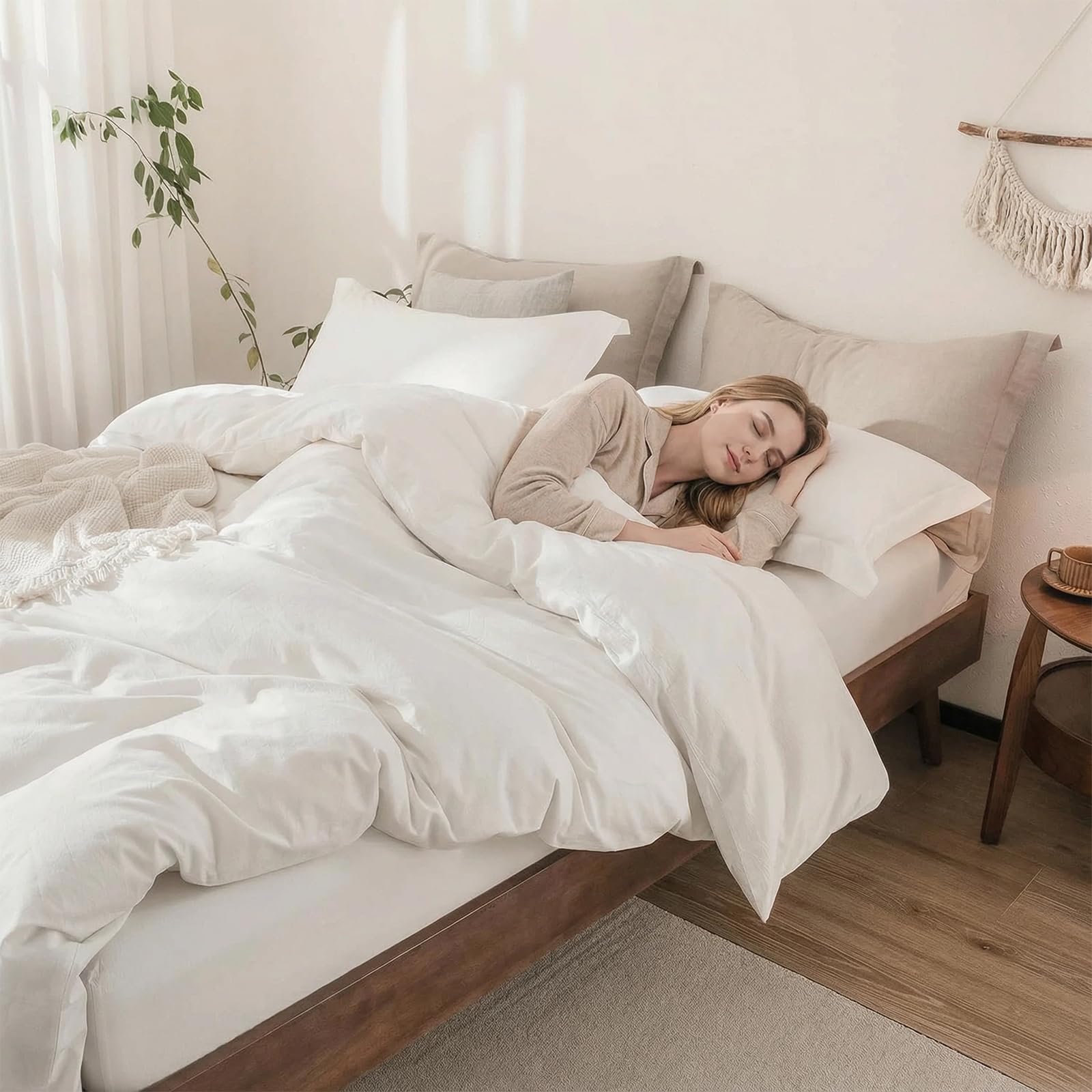 Warm Moment Off White Duvet Cover Super Queen Size 100% Washed Cotton Bedding Set Cover 1 Duvet Cover Zipper Closure and 2 Pillowcases, 98inchx90inch