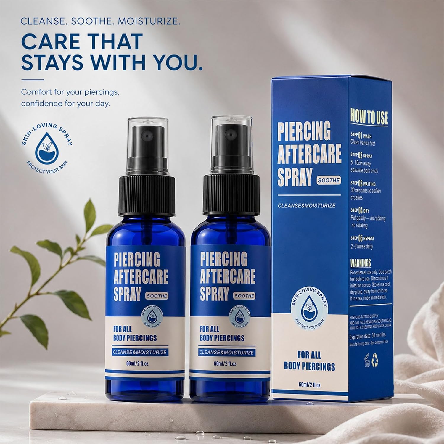 Piercing Aftercare Spray 2 Fl Oz - Usiriy Pierce Cleaner Salt Mist Solution Ear Piercing Cleaner Saline Spray for Ear Nose Lip Tongue Belly Navel Nipple Piercing Body Piercing Aftercare, Pack of 2