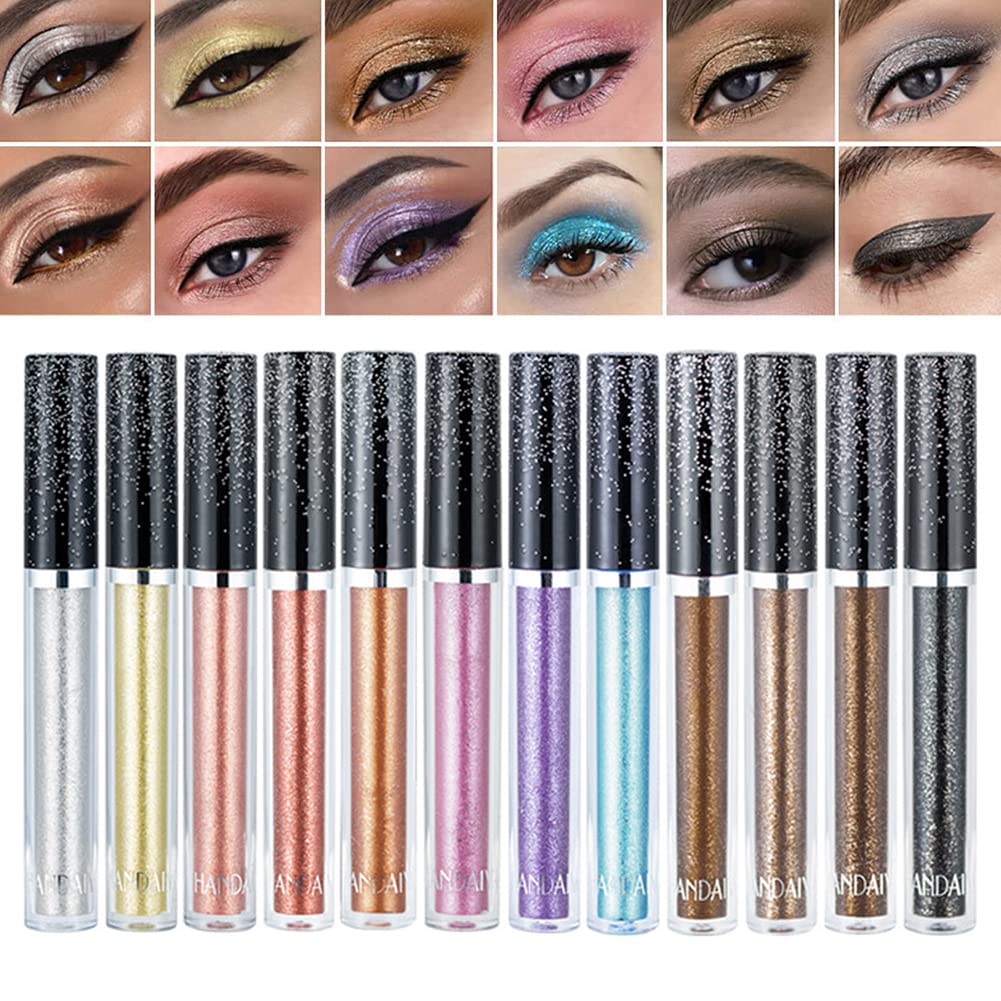 Azonee12 Color Liquid Eyeshadow Set, Multi-dimensional Metallic Glitter Eyeshadow Ultra-creamy Highly Pigmented Reflective Shimmer Liquid Eye Shadow Makeup Kits