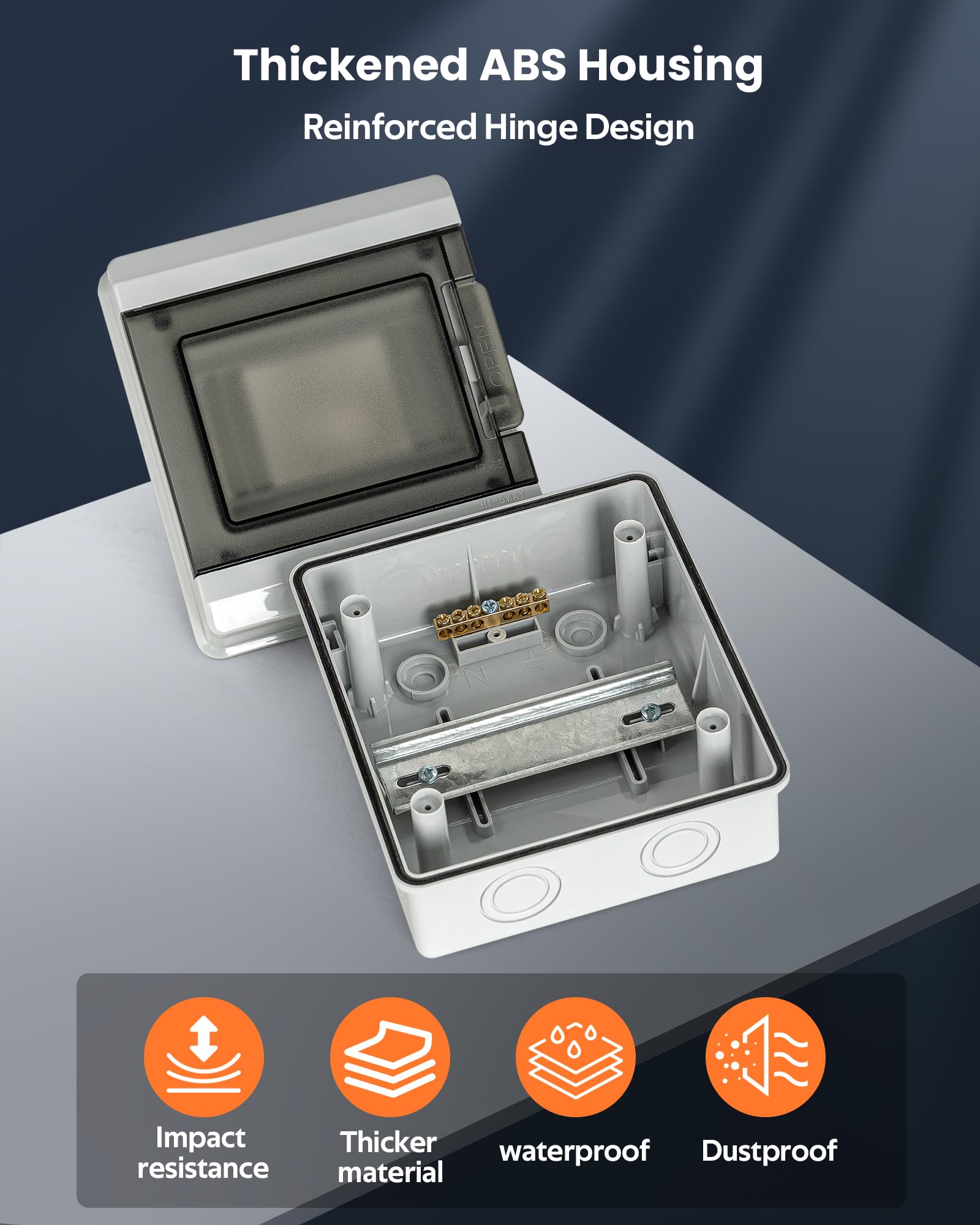 Quadro Elettrico Esterno Impermeabile IP65, 5 Moduli Centralino Dotato Di Sportello Protettivo Smerigliata, Con Predisposizione Per Chiusura Con Lucchetto, Compatibile Con Dispositivi Fotovoltaici - 5