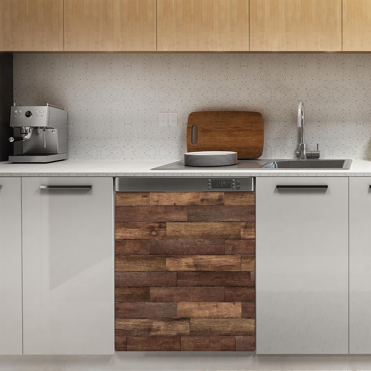 Brown Background Wooden Dishwasher Magnet Cover, Dishwasher Panel Scratch Resistant Decorative Magnets for Home Kitchen Utensils Decal Refrigerator Decoration 23 x 26 Inch