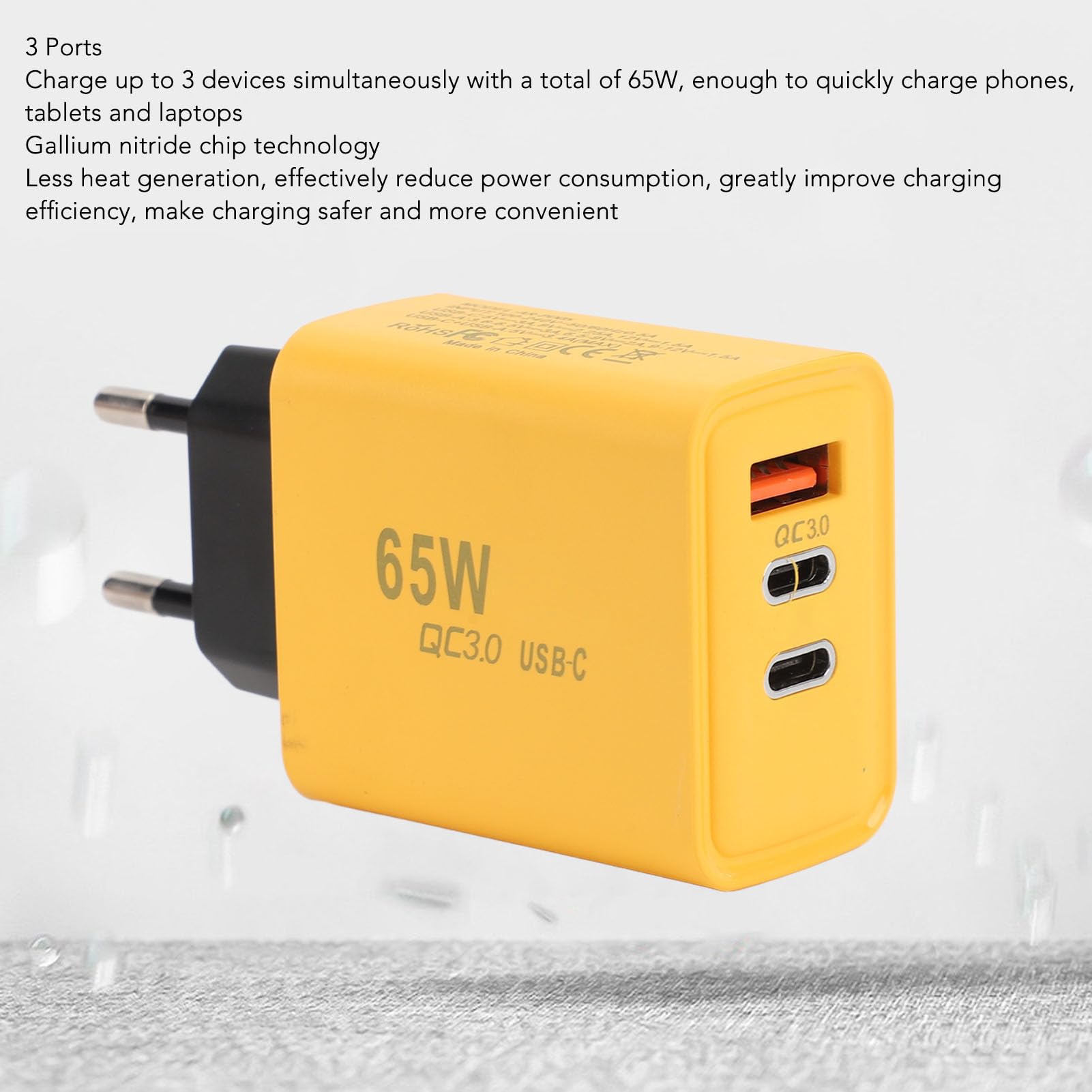 Szybka ładowarka Wtyczka USB C, 3-portowa Wtyczka ładowania USB C Zasilacz 65 W Typu C Ładowarka ścienna USB C do S23, do Telefonów z Serii IOS 15/14/13/12, do MacBooka
