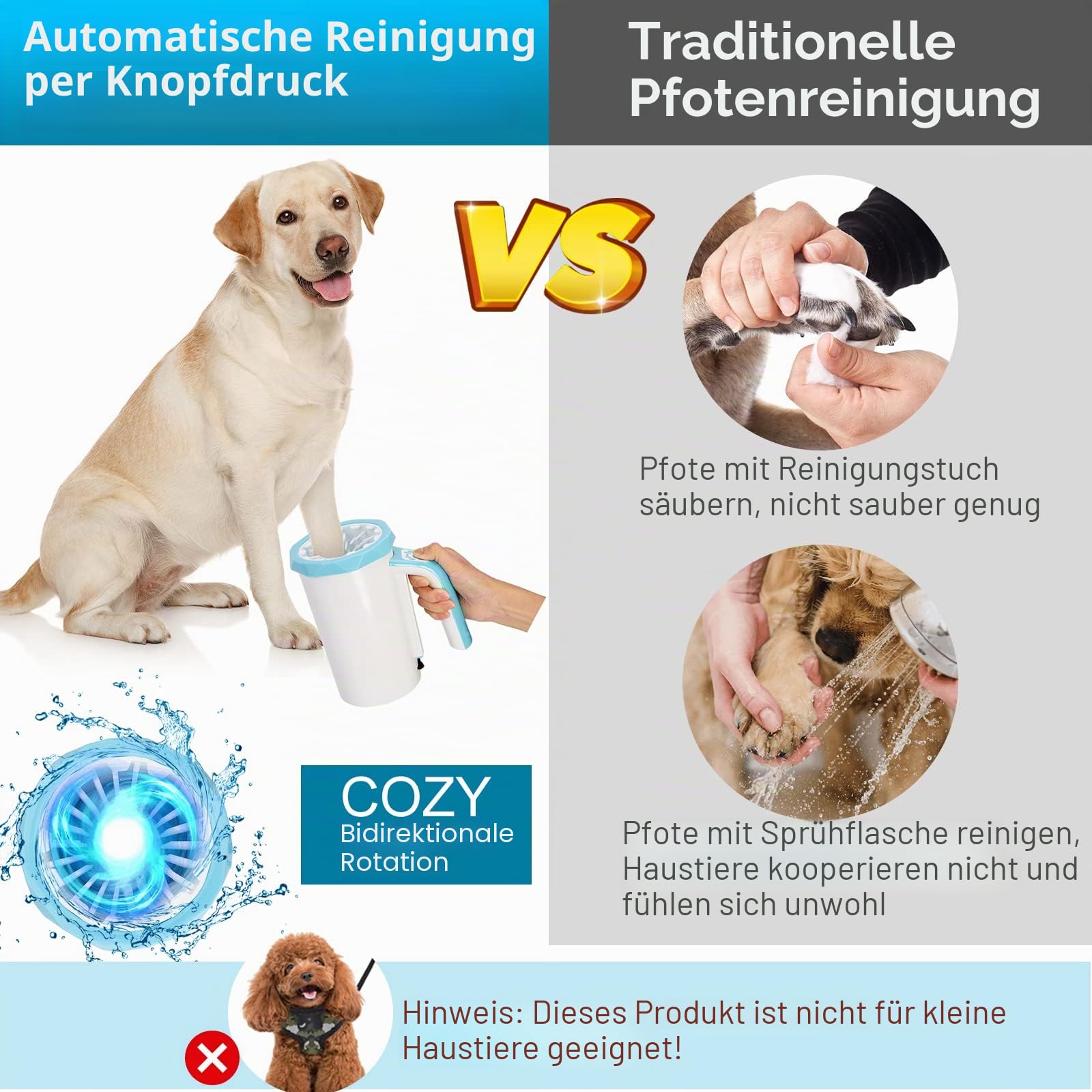MYPIN Automatischer Hundepfotenreiniger, 7.4V Rechargeable Dog Paw Washer Cup, 2 in 1 Tragbarer Haustier Pfotenreiniger, Hundefußreiniger geeignet für große Hunde und Katzen (blau)