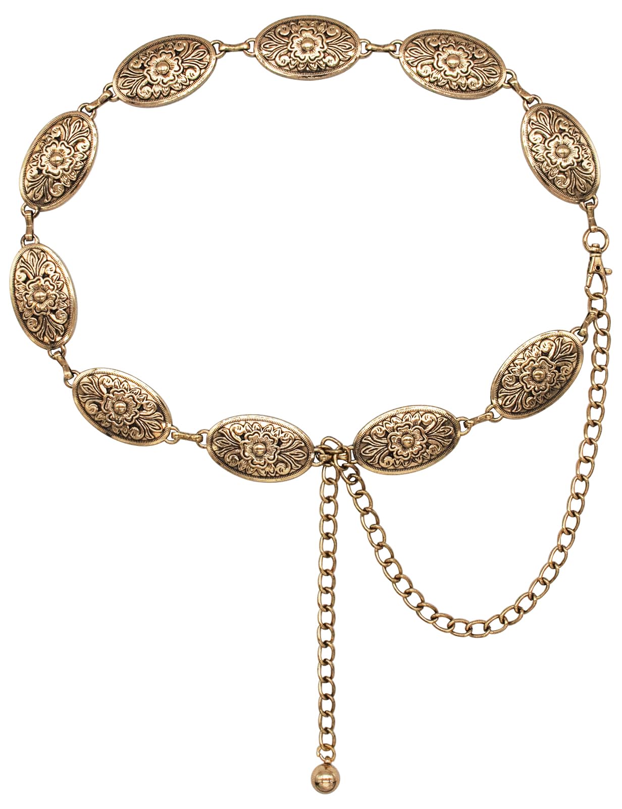TOPACC Western Metal Concho Belt for Women Cowgirl Chain Belts for Dresses Jeans Country Concert Outfit