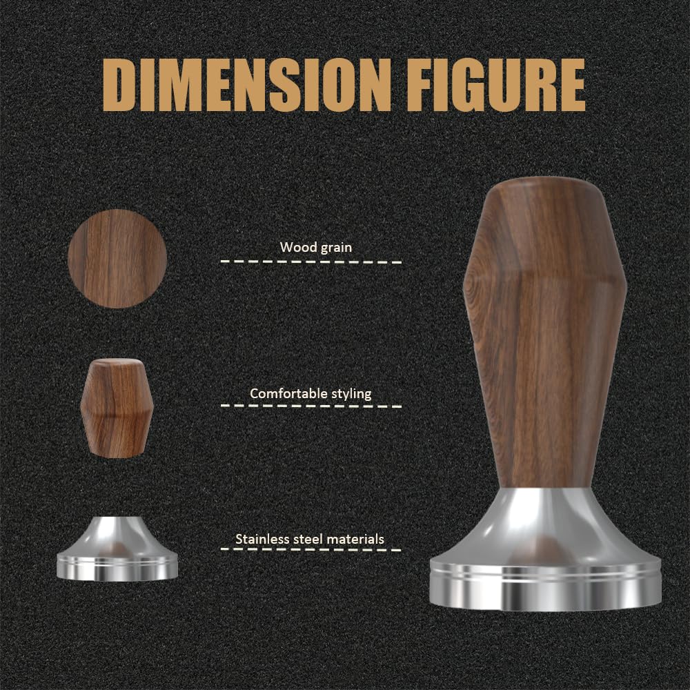 KYONANO Espresso Tamper 51mm Coffee Tamper Made Stainless Steel and Real Wood Handle, Barista Tamper with Tamper Mat, Milk Jug [350ml], Free E-Books