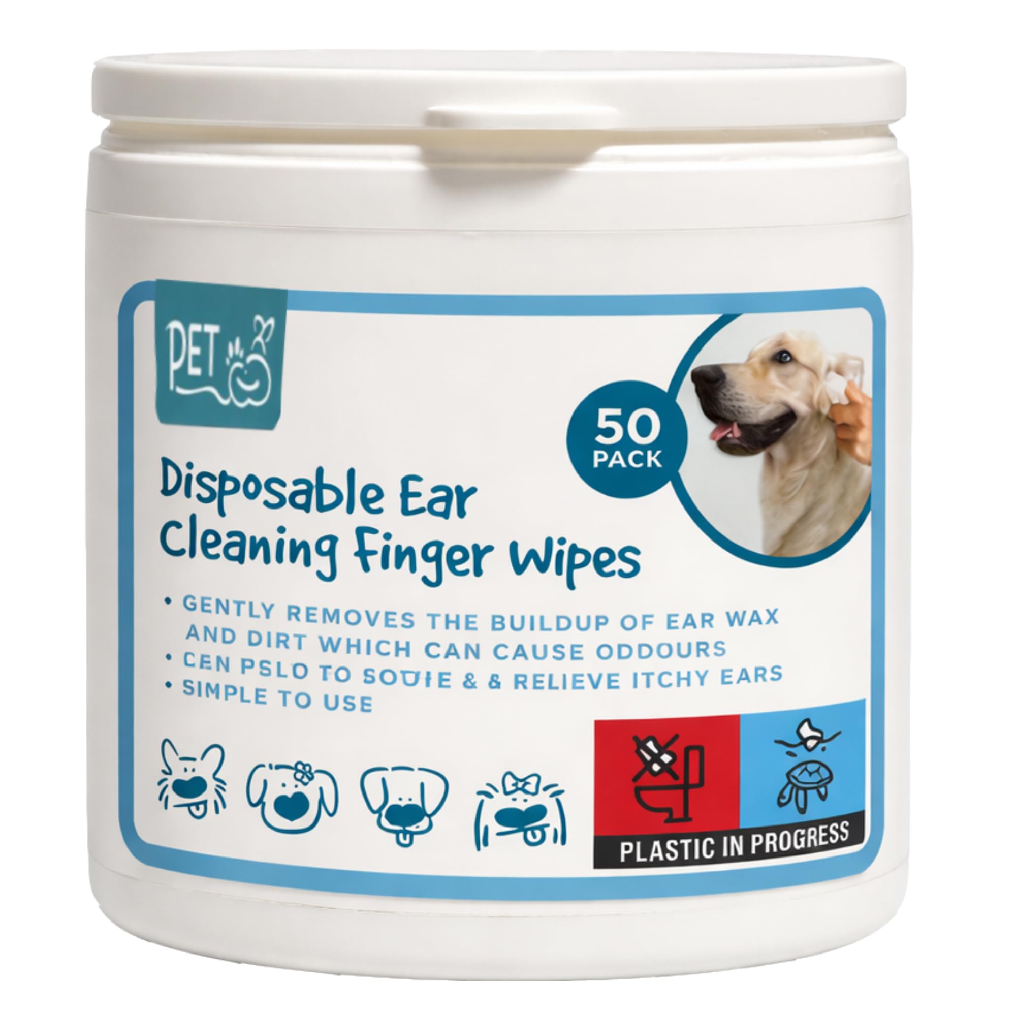 Pet Guru Dog Disposable Ear Cleaning Finger Wipes for Puppies & Dogs, Removes Wax and Dirt, Soothes Itchy Ears Wipes, 50 Pack (50)