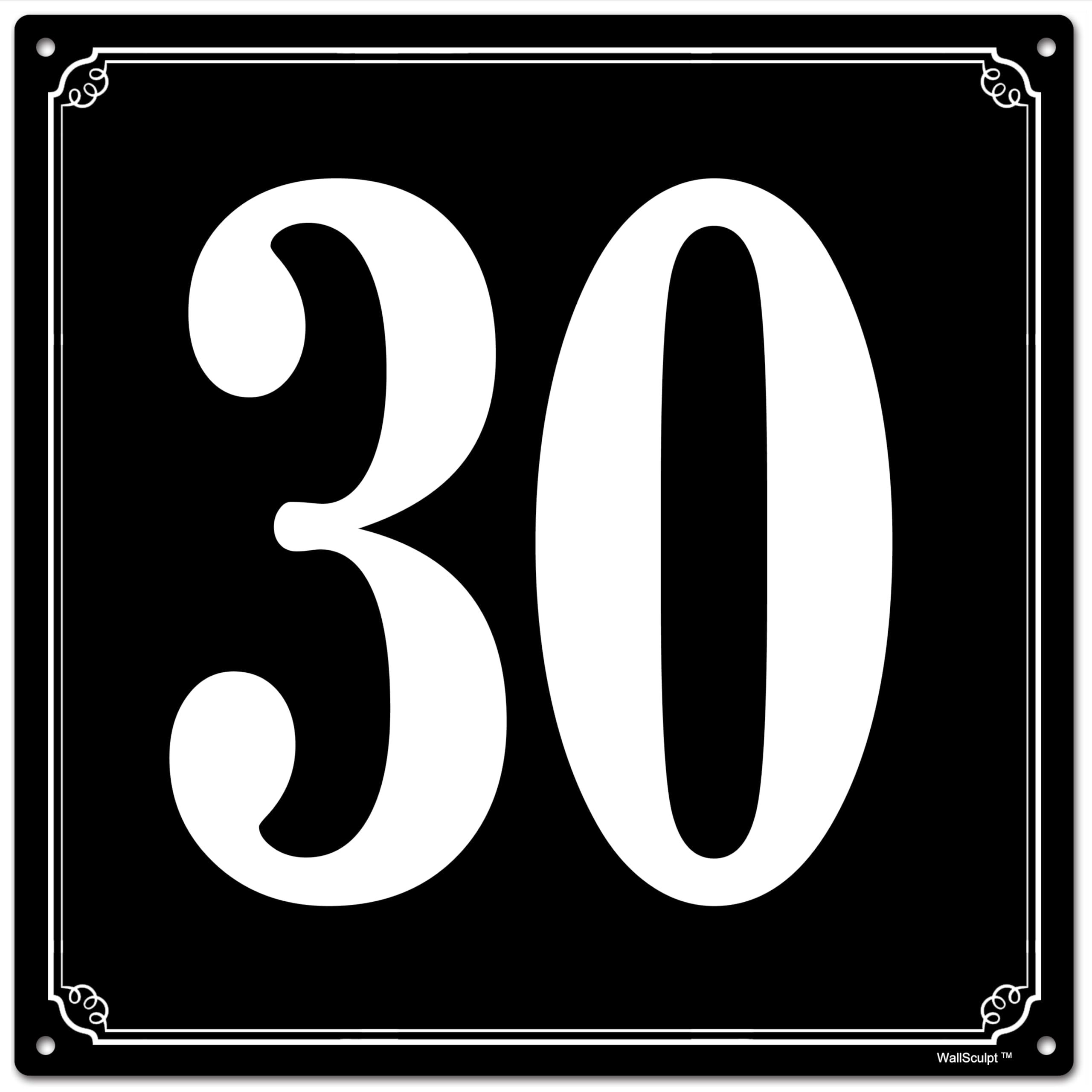8x8 inch Metal Number Sign 30, Parking Spot Aluminum Signs, Weatherproof, Fade-Resistant, Curbside Number, Black/White, Ideal for Outdoor and Indoor