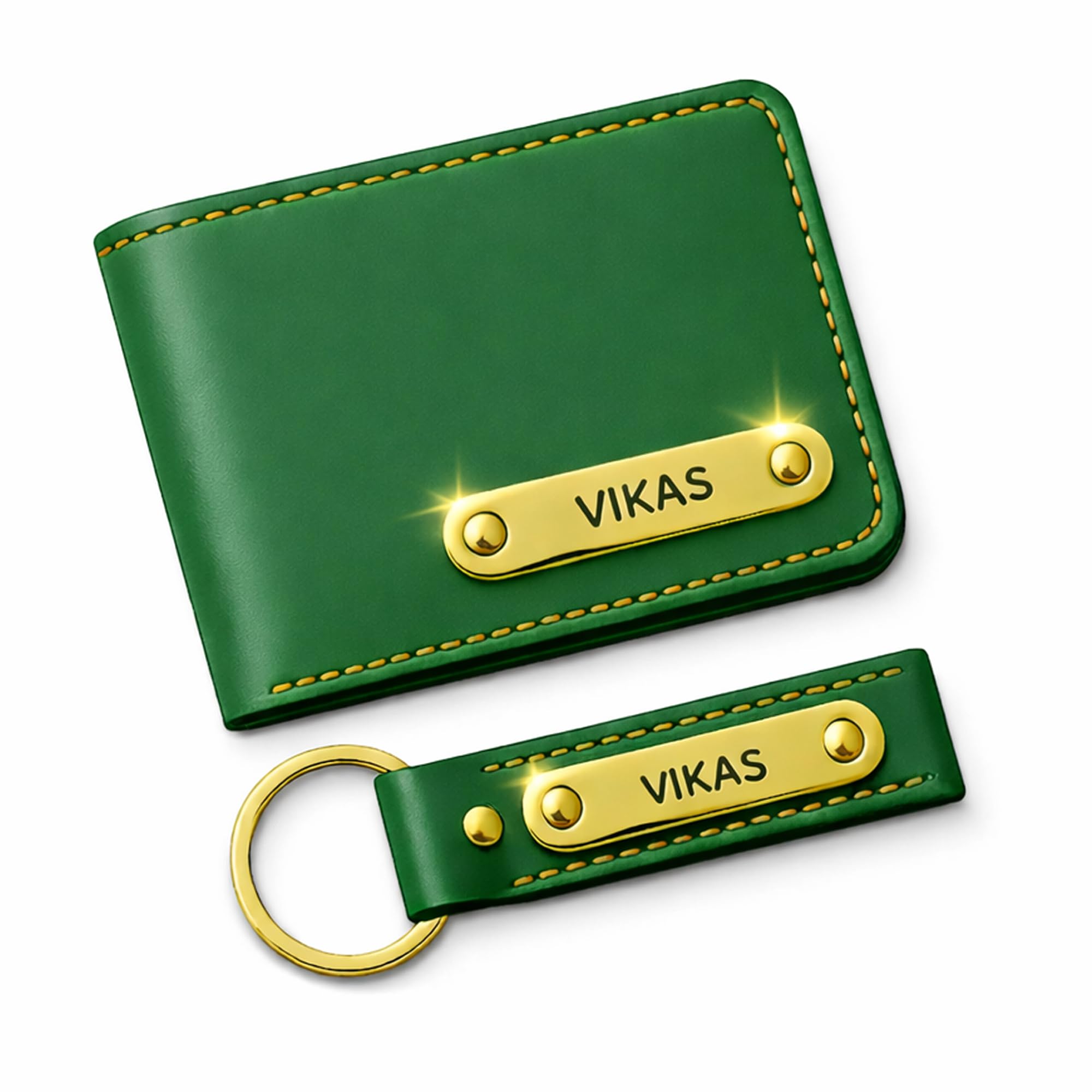 Customized Wallet & Keychain Combo for Men | Personalized Name Wallet Gift Set | Vegan Leather, Engraved Keychain | Birthday, Anniversary & Valentine Gift (Green)-image-43