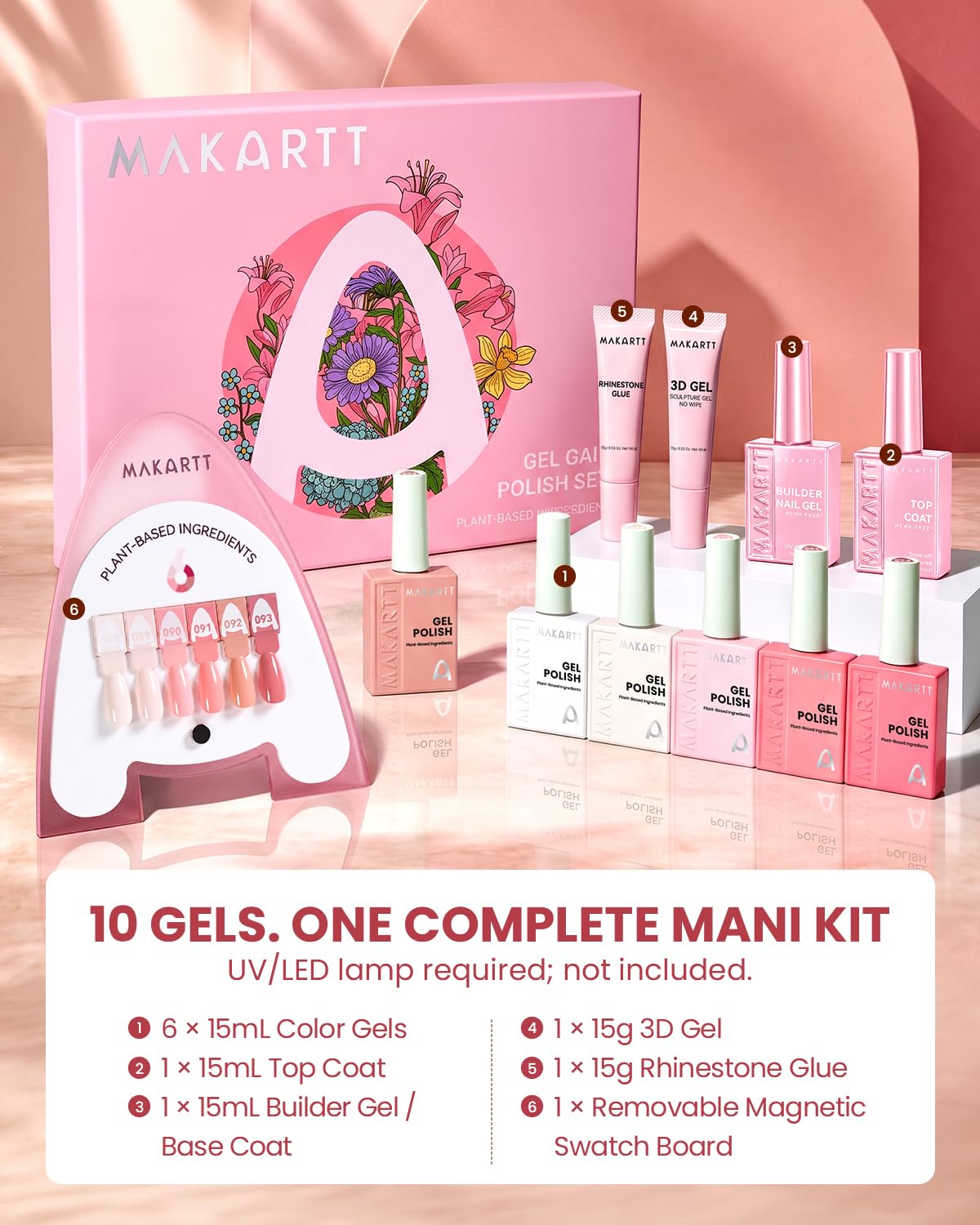 Makartt Set di smalti gel per unghie, 6 x 15 ml, formula vegetale, senza