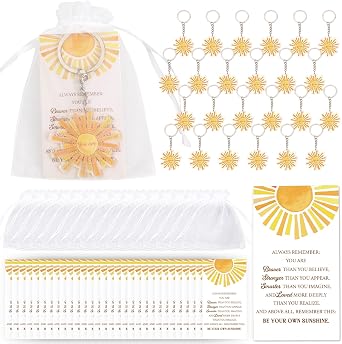 Serencatcher 72pcs Sun Inspirational Keychain Party Favors Emotional Support Gifts with Sun Keychains Inspirational Cards Organza Bags Employee Appreciation Gifts Bulk for Office Coworkers Staff