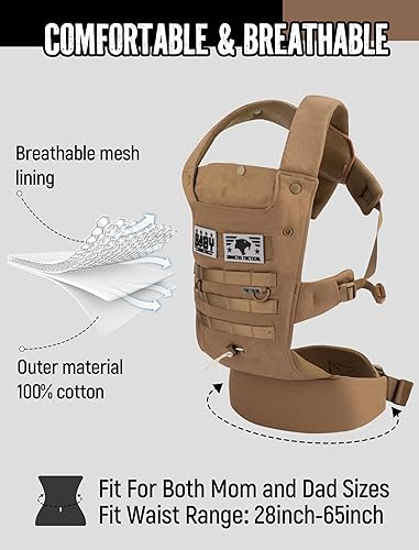 Miniatura 5 de Portabebés ergonómico con soporte lumbar para bebés y niños pequeños (8-33 libras), acogedor y ligero portabebés militar para padres grandes y