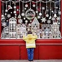 Xnova Large Christmas Window Decoration Window Stickers Removable Static Stickers White with Urban Houses, Snowflakes (White)