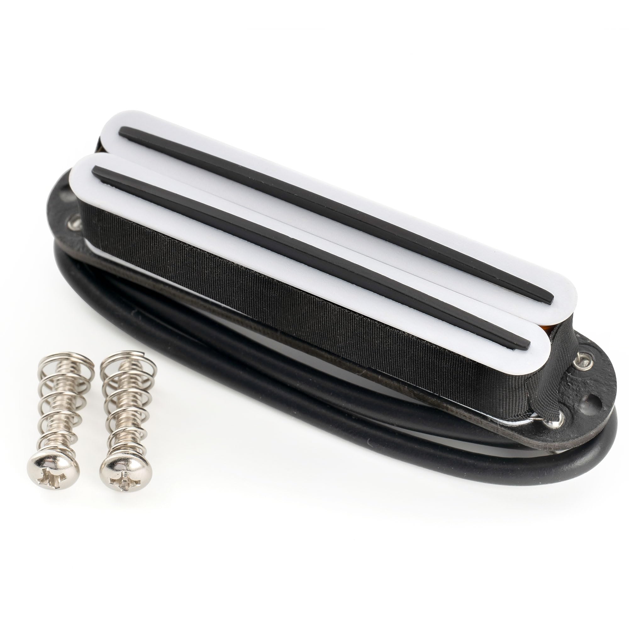 Musiclily Pro ST-DPHA Alnico 5 Rail Blade Humbucker Tonabnehmer im Single Coil Format Pickup 13,2K Super Distortion für Strat Style E-Gitarre, Weißer Korpus Schwarzer Rail