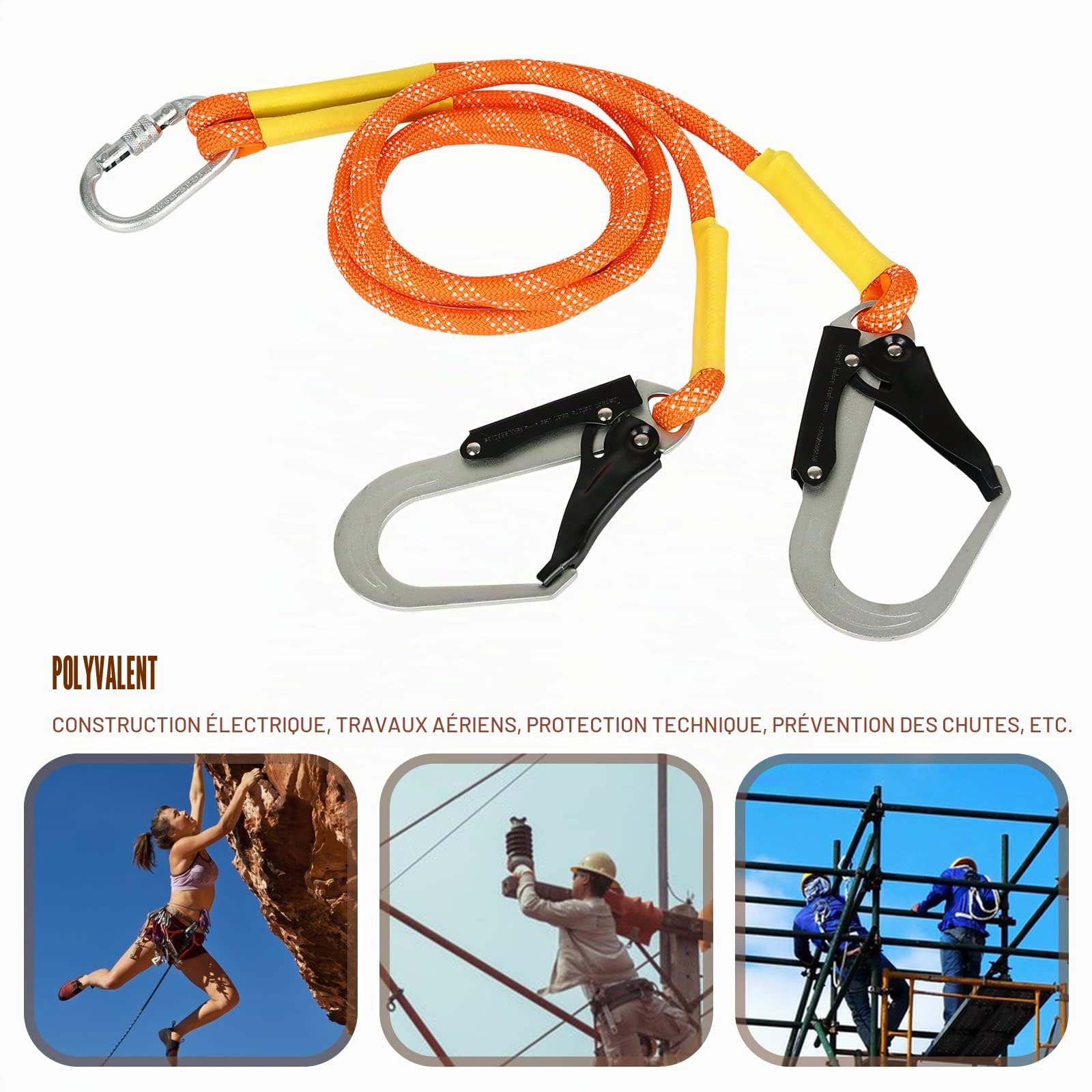 MENAYODA Corde de sécurité anti-chute, laisse de sécurité professionnelle, outil anti-chute pour l'alpinisme, travaux de grande hauteur (1,6 m)