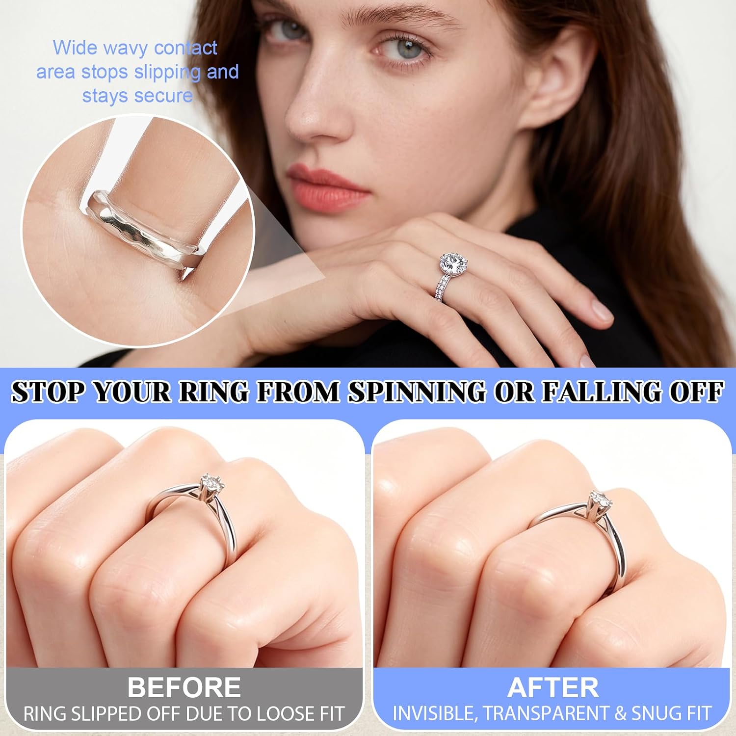 114 Pcs Ring Sizers for Loose Rings, Invisible Ring Size Adjusters with Inserts, Spirals & Sizing Strips, Reduce Size by 0.5–1, Fits Bands 1-8mm, Unisex Tighteners to Stop Spinning