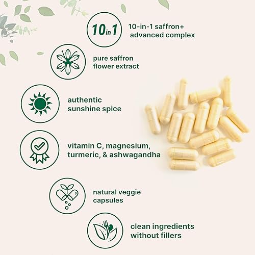 Miniatura 3 de Saffron+ Advanced Supplements 60 cápsulas vegetarianas  10 en 1 con extracto de azafrán, vitamina C soluble en grasa de alta absorción, magnesio,