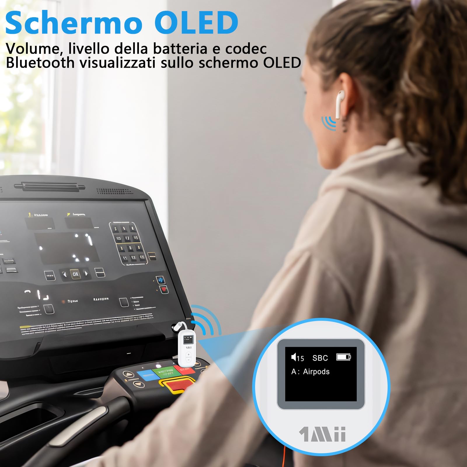 1Mii SafeFly Dual Trasmettitore Bluetooth 5.3 con display OLED per un massimo di 2 cuffie wireless, con aptX HD/AD/LL, utilizzo con jack audio da 3,5 mm su aerei/palestra/TV/iPad/tablet