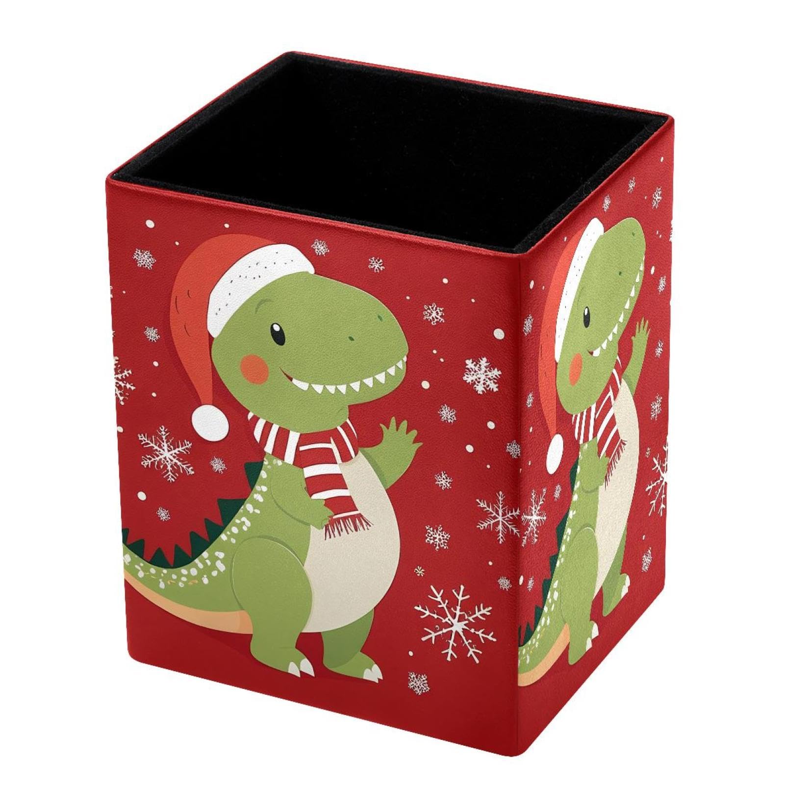 HEOEH Pen Holder for Desk, Christmas Dragon Pencil Holder Pen Organizer, PU Leather Pencil Cup Makeup Brush Holder for Home School Office Supplies