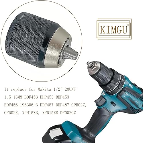 Miniatura 5 de KIMGU Chuck de repuesto sin llave de 0.079-0.512 in 12-20UNF para DeWALT N242399 Bosch MAKITA 766015-4 763252-1 763248-2 XPH07Z XPH14Z XFD07Z LXFD03