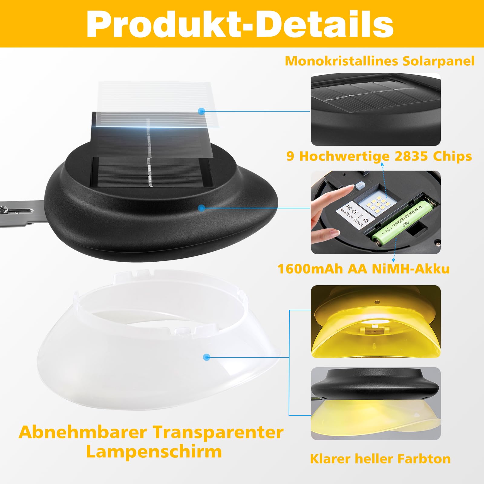 AGOTD Solarlampen für Außen, dachrinnen solarleuchten, 100LM IP55 Warmweiß Solar Gartenbeleuchtung Zaunlicht, Wegeleuchten Außen solarleuchte für Zaun, Patio, Gehwege, Hof, Garage, Eave, 6 Stück