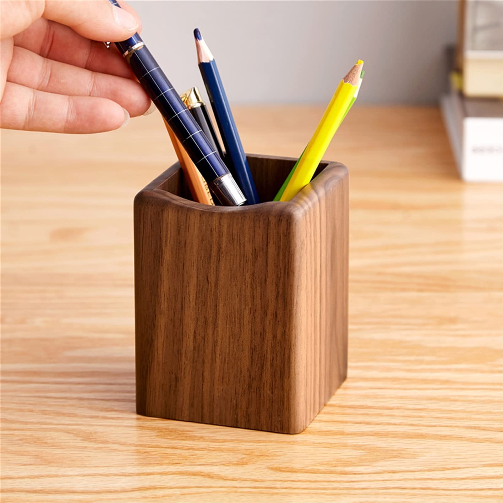 Stifthalter für den Schreibtisch, Schwarzer Walnussholz-Schreibtisch-Stifthalter, Bleistift-Make-up-Pinsel-Organizer, 2,95 x, 3,94 Zoll
