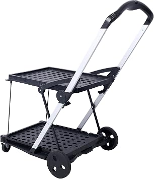 Collapsible Shopping Cart, Luxebough Multi Use Two Tier Collapsible Cart, 360 Swivel Wheels and Foot Brake, Portable Double Decker Design for Groceries Office Warehouse (Black)