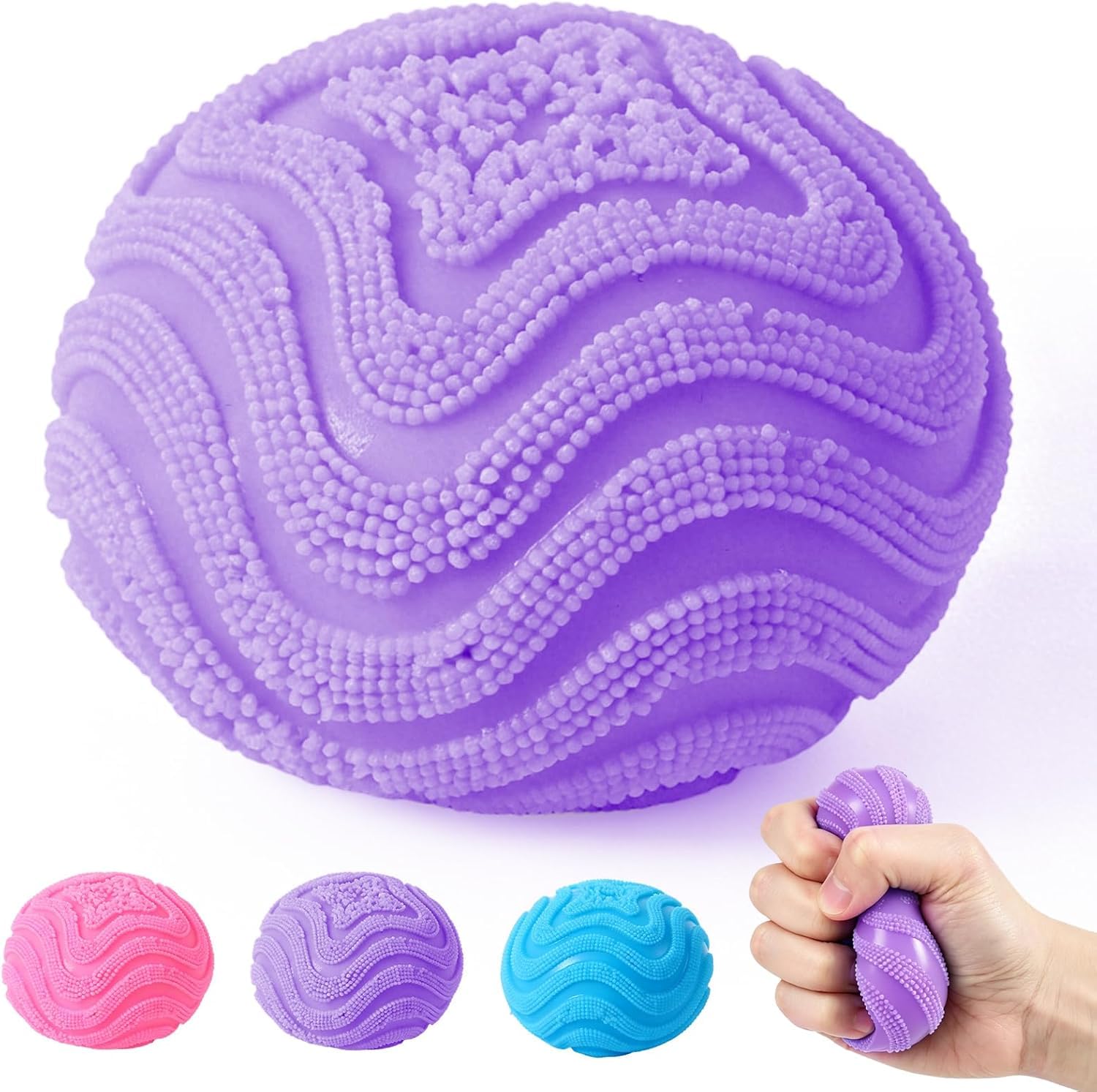 Fuzz Ball Fidget Stress Toy, Slow Rising Squishy Stress Ball, Squishy Stress Drop Malt Fuzz Balls, Sensory Squeeze Toy for Anxiety Stress Relief, for Office, School, Home(Purple)