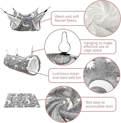 Miniatura 4 de Túnel de hamaca luminosa de conejillo de indias con brillo nocturno, hamaca colgante de litera para hurón, escondite de conejillo de indias y cama