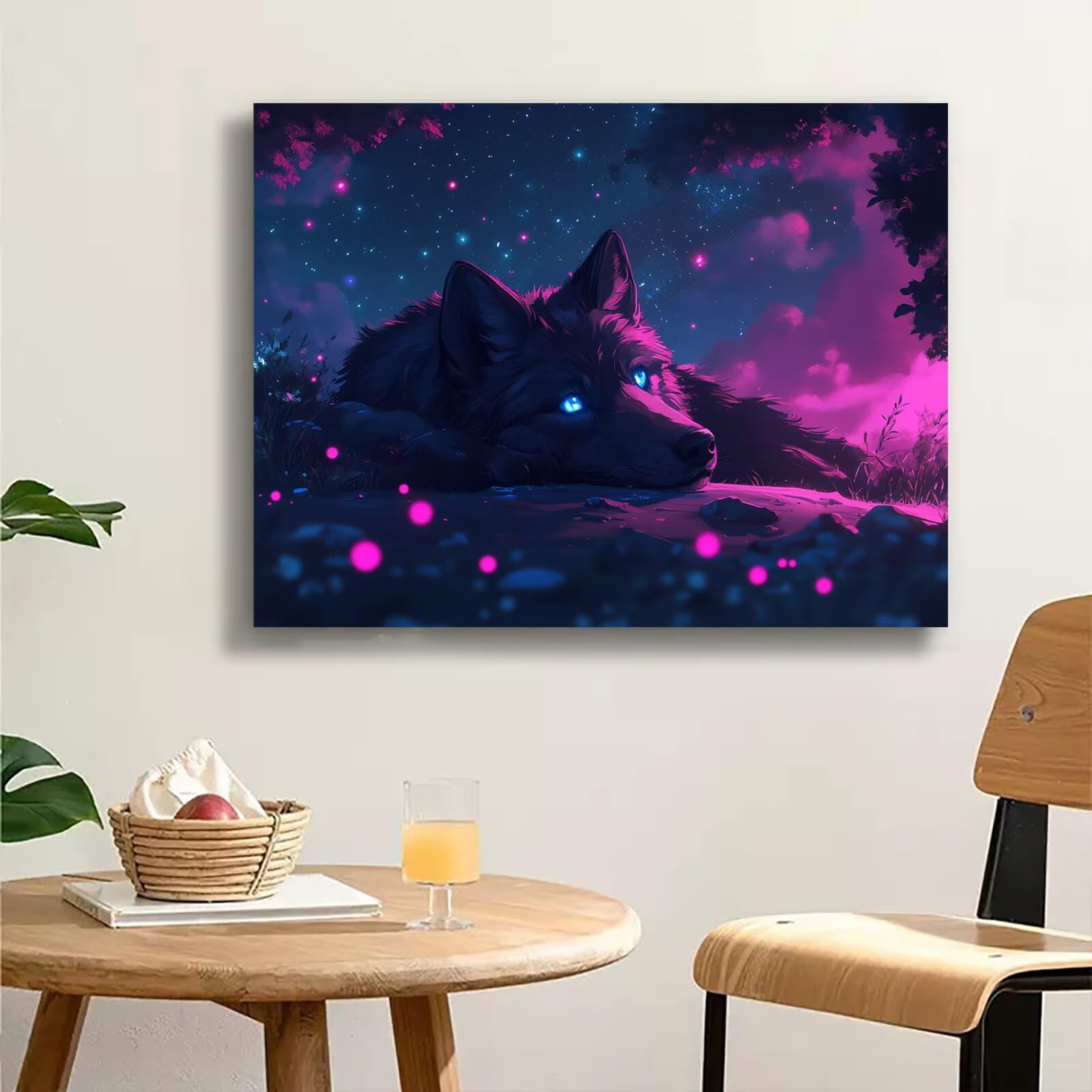 Dipingere con i Numeri Adulti vista notturna Lupo, Quadri da Dipingere Numerati Fai Da Te per Principianti, Olio La Pittura di Numeri Kit, Hobby Creativi Adulti, Decorazioni Casa 70x100cm Q3S-338