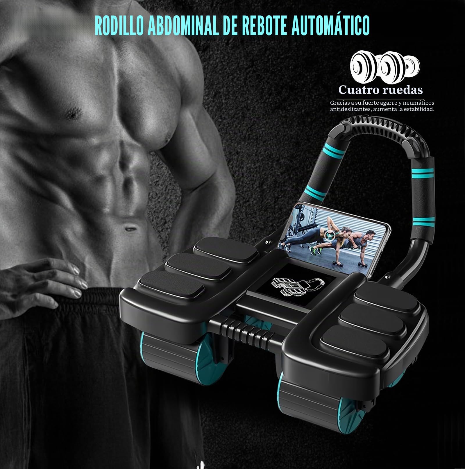 Rodillo Abdominal de Rebote Automático, Rueda Abdominale con Soporte de Codo y Rebote Automático, Rueda Abdominal AB Roller 2 en 1, AB Roller para Entrenamiento en Gimnasio en Casa